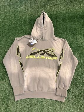 HELLSTAR Men's Gray Hoodie with Neon Yellow Logo
